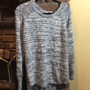 Long blue and white sweater